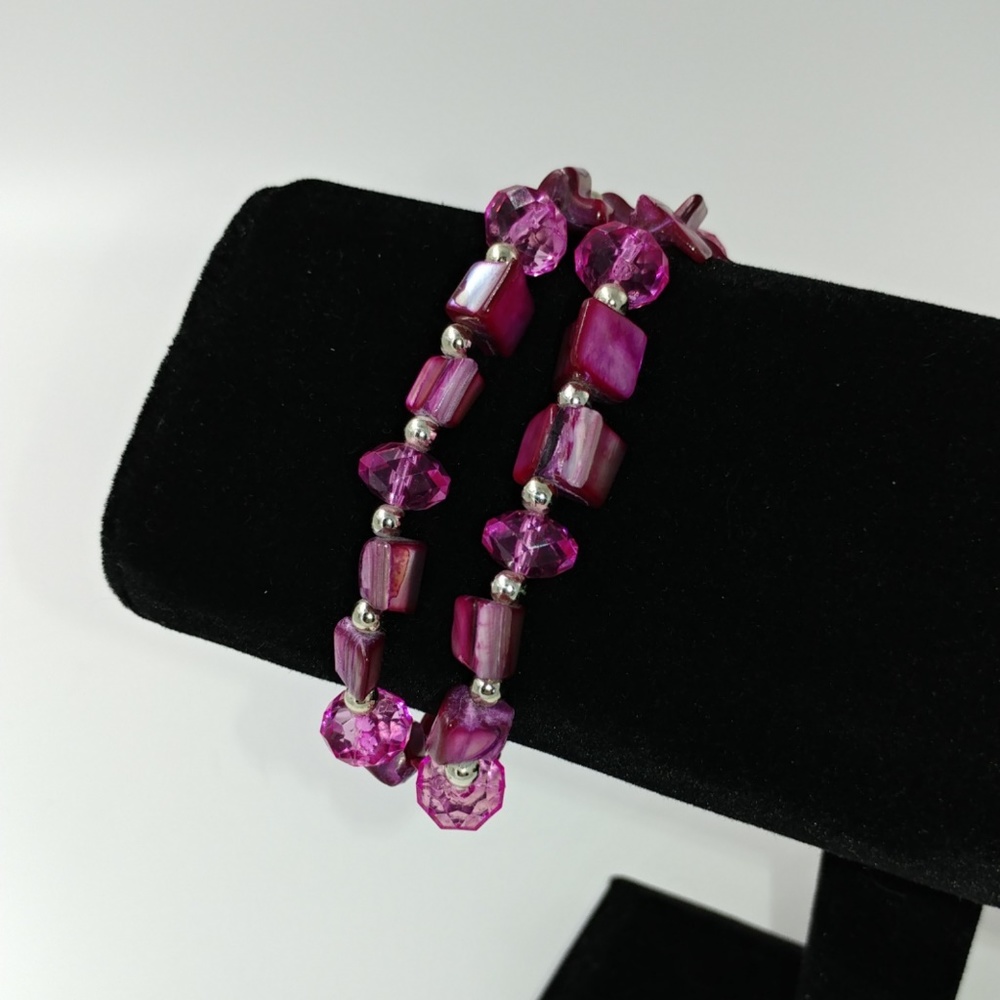 LAST ONE Set of 2 Pink Beaded Stretch Bracelets